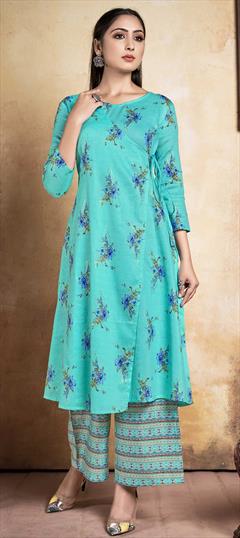 Casual Blue color Tunic with Bottom in Rayon fabric with Printed work : 1733784