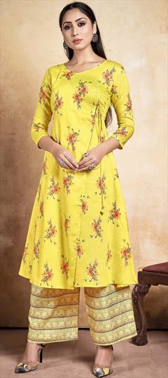 Casual Yellow color Tunic with Bottom in Rayon fabric with Printed work : 1733785