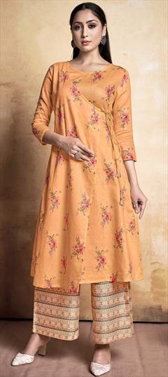 Casual Orange color Tunic with Bottom in Rayon fabric with Printed work : 1733787