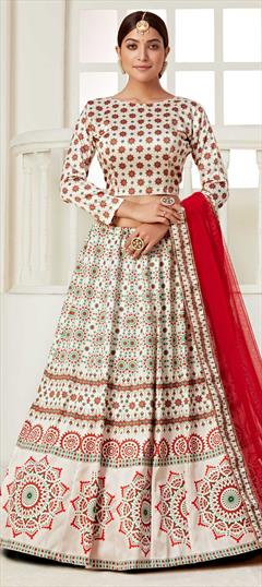 Festive, Party Wear White and Off White color Lehenga in Art Silk, Silk fabric with A Line Digital Print work : 1733876