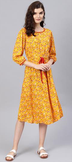 Casual Yellow color Dress in Rayon fabric with Printed work : 1733999