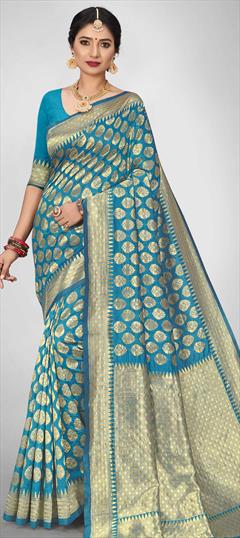 Traditional Blue color Saree in Jacquard fabric with South Weaving work : 1734062