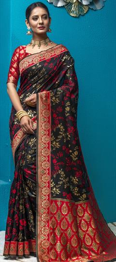 Traditional Black and Grey color Saree in Art Silk, Silk fabric with South Weaving work : 1734337