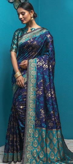 Traditional Blue color Saree in Art Silk, Silk fabric with South Weaving work : 1734342