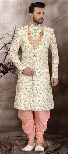 White and Off White color Dhoti Sherwani in Art Silk fabric with Embroidered, Resham, Stone, Thread, Zari work : 1734493