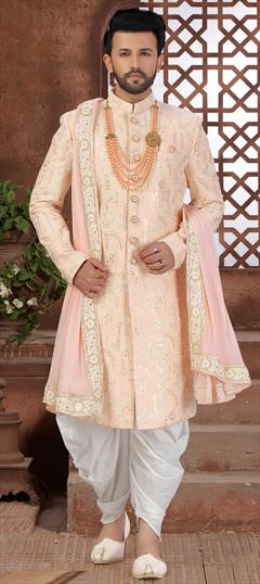 Pink and Majenta color Dhoti Sherwani in Art Silk fabric with Embroidered, Sequence, Thread work : 1734502