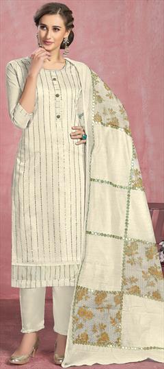Casual Beige and Brown color Salwar Kameez in Cotton fabric with Straight Printed work : 1734570