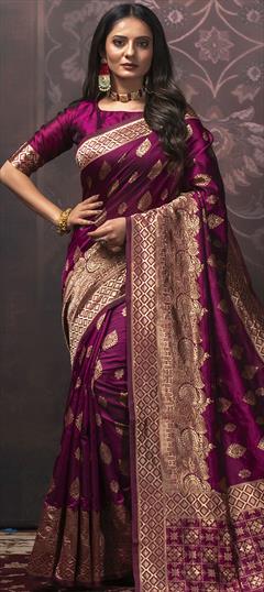 Traditional Purple and Violet color Saree in Art Silk, Silk fabric with South Weaving work : 1734590