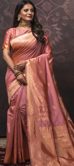 Traditional Pink and Majenta color Saree in Art Silk, Silk fabric with South Weaving work : 1734594
