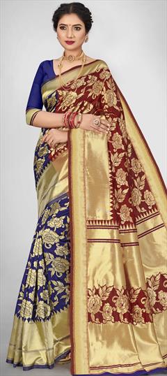 Traditional Blue color Saree in Jacquard fabric with South Weaving work : 1734682