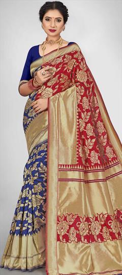 Traditional Blue color Saree in Jacquard fabric with South Weaving work : 1734685