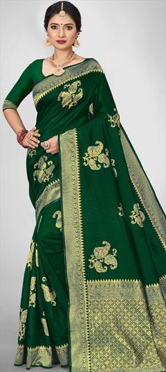 Traditional Green color Saree in Art Silk fabric with South Weaving work : 1734687