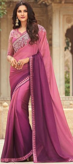 Traditional Purple and Violet color Saree in Art Silk, Silk fabric with South Embroidered, Sequence, Thread work : 1734805