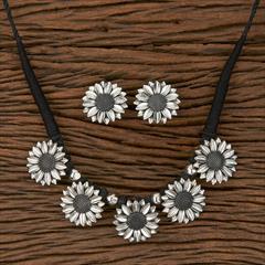Silver color Necklace in Brass studded with Artificial & Silver Rodium Polish : 1734890