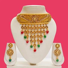 Multicolor color Necklace in Copper studded with Beads, Cubic Zirconia, Pearl & Gold Rodium Polish : 1735185
