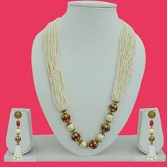 Multicolor color Necklace in Copper studded with Beads, Cubic Zirconia, Pearl & Gold Rodium Polish : 1735189