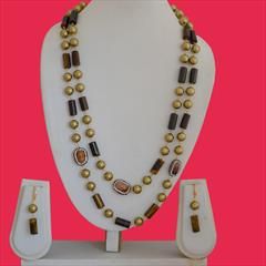 White and Off White color Necklace in Copper studded with Beads, Cubic Zirconia, Pearl & Gold Rodium Polish : 1735214