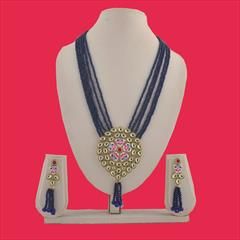 Blue color Pendant in Copper studded with Kundan, Pearl & Gold Rodium Polish : 1735244