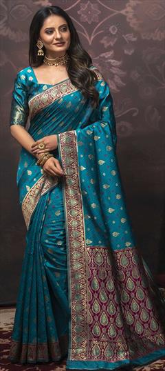 Traditional Blue color Saree in Art Silk, Silk fabric with South Weaving work : 1735540