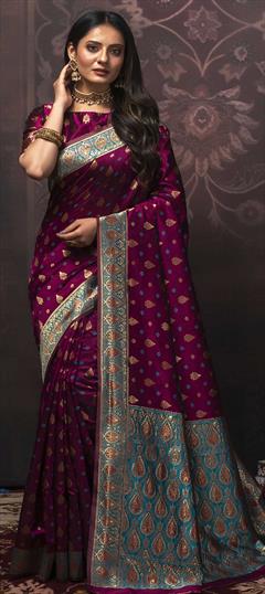 Traditional Purple and Violet color Saree in Art Silk, Silk fabric with South Weaving work : 1735541