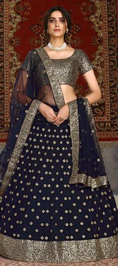 Festive, Reception Blue color Lehenga in Net fabric with A Line Embroidered, Sequence work : 1735595