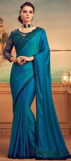Traditional, Wedding Blue color Saree in Art Silk, Silk fabric with South Embroidered, Sequence, Weaving work : 1735707