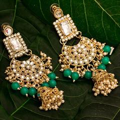 Green color Earrings in Metal Alloy studded with Kundan & Gold Rodium Polish : 1735977