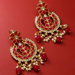 Red and Maroon color Earrings in Metal Alloy studded with Kundan, Pearl & Gold Rodium Polish : 1736009
