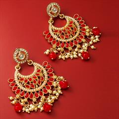 Red and Maroon color Earrings in Metal Alloy studded with Kundan, Pearl & Gold Rodium Polish : 1736010