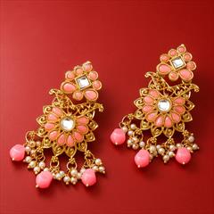 Pink and Majenta color Earrings in Metal Alloy studded with Kundan, Pearl & Gold Rodium Polish : 1736013
