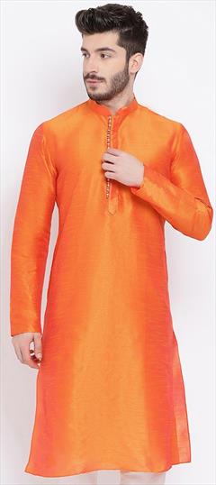 Orange color Kurta in Dupion Silk fabric with Thread work : 1736213