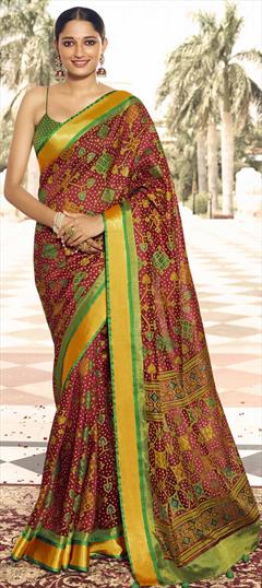 Party Wear Pink and Majenta color Saree in Brasso fabric with Classic Bandhej, Printed work : 1736706