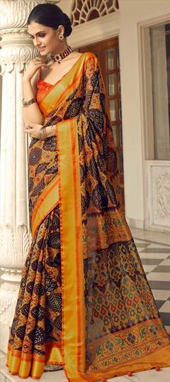 Party Wear Beige and Brown, Orange color Saree in Brasso fabric with Classic Bandhej, Printed work : 1736707