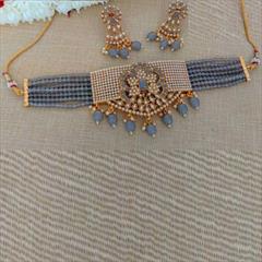 Black and Grey color Necklace in Brass, Copper studded with Austrian diamond & Gold Rodium Polish : 1737099