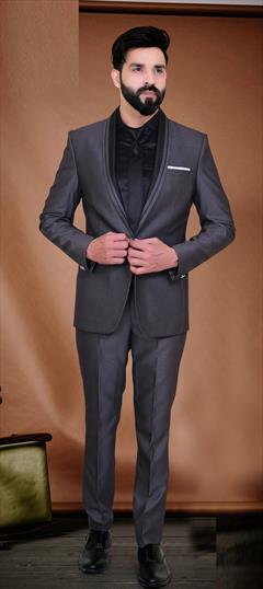 Black and Grey color 2 Piece Suit (with shirt) in Rayon fabric with Thread work : 1737113