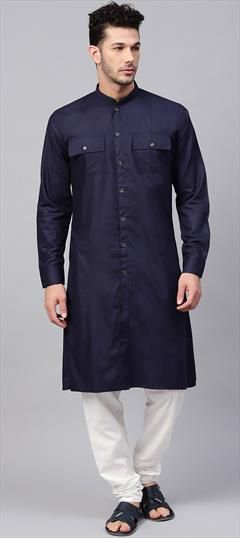 Blue color Kurta Pyjamas in Blended Cotton fabric with Thread work : 1737190