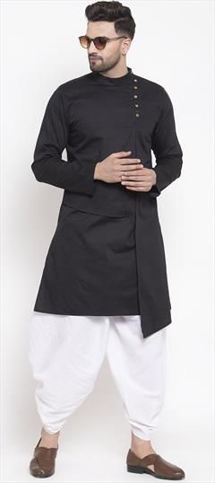 Black and Grey color Dhoti Kurta in Cotton fabric with Thread work : 1737199