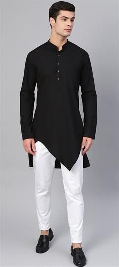 Black and Grey color Kurta Pyjamas in Cotton fabric with Thread work : 1737215