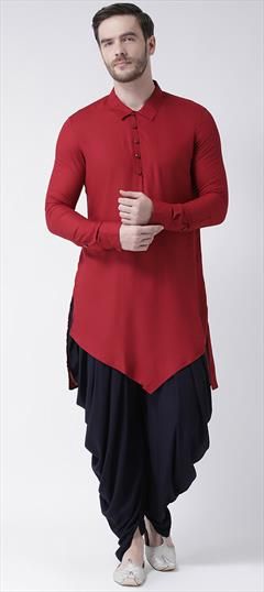 Red and Maroon color Dhoti Kurta in Blended Cotton fabric with Thread work : 1737224