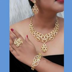 Gold color Necklace in Metal Alloy studded with CZ Diamond & Gold Rodium Polish : 1737337