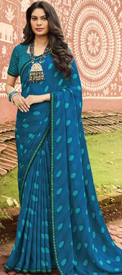 Casual, Party Wear Blue color Saree in Georgette fabric with Classic Printed work : 1738513