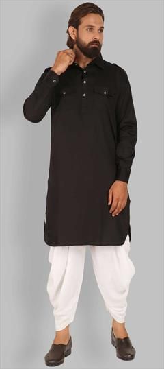 Black and Grey color Dhoti Kurta in Cotton fabric with Thread work : 1738789