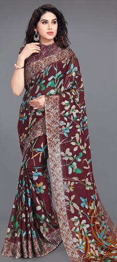 Casual, Party Wear Red and Maroon color Saree in Chiffon fabric with Classic Printed work : 1738901