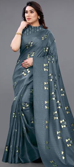 Casual, Designer, Traditional Black and Grey color Saree in Khadi fabric with Bengali Floral, Printed work : 1739126