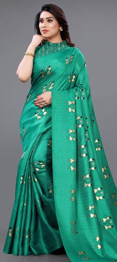 Casual, Traditional Green color Saree in Khadi fabric with Bengali Floral, Printed work : 1739131