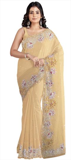 Bridal, Wedding Beige and Brown color Saree in Georgette fabric with Classic Stone work : 1739345