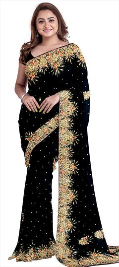 Wedding Black and Grey color Saree in Georgette fabric with Classic Stone work : 1739355