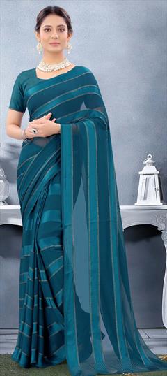 Festive, Party Wear Blue color Saree in Georgette fabric with Classic Stone work : 1739450