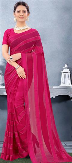 Festive, Party Wear Pink and Majenta color Saree in Georgette fabric with Classic Stone work : 1739454