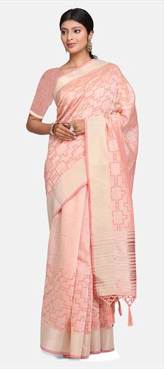 Traditional Pink and Majenta color Saree in Cotton fabric with Bengali Printed work : 1739788